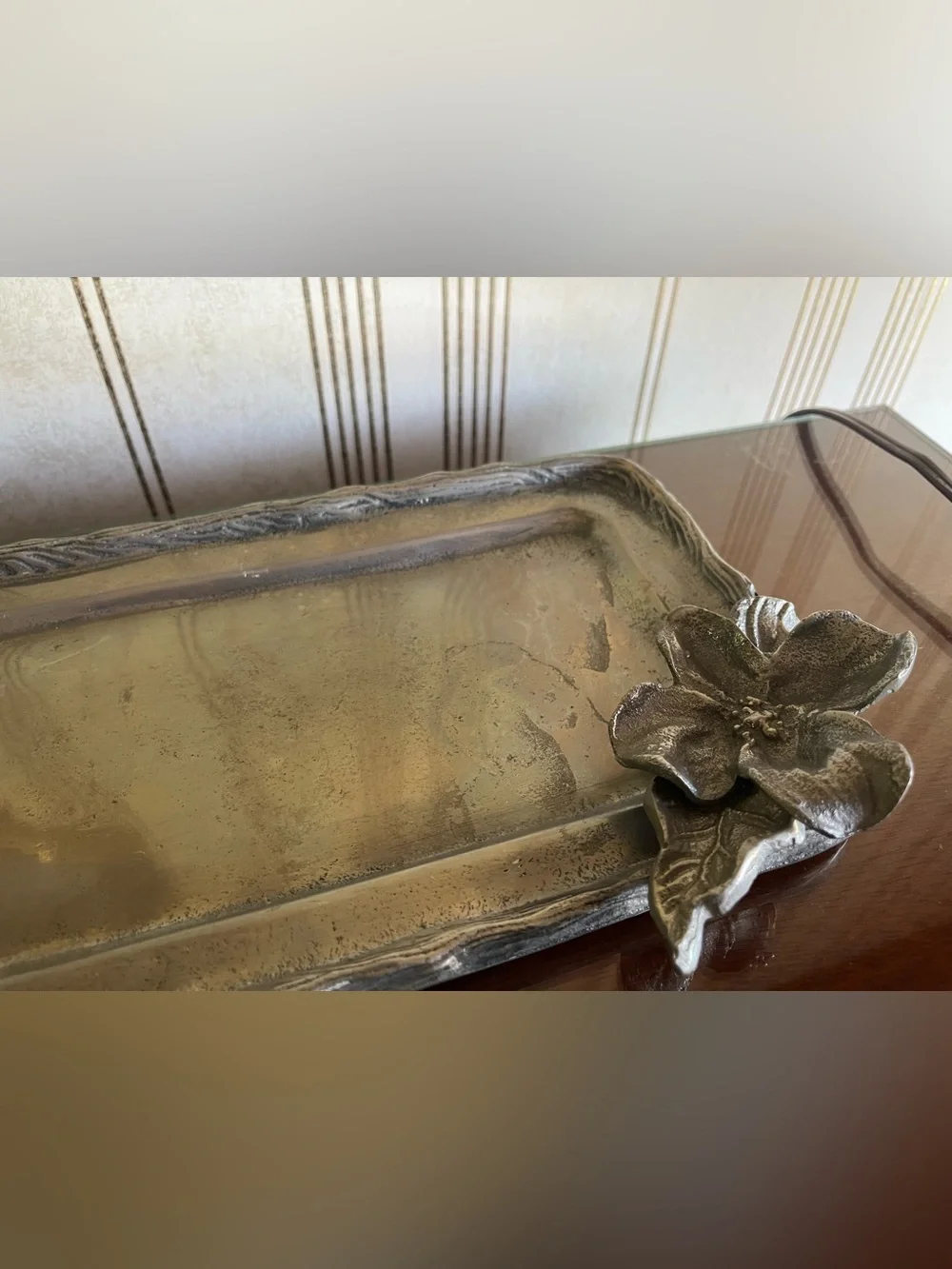 Antique-Style Decorative Tray in metal grey finish.